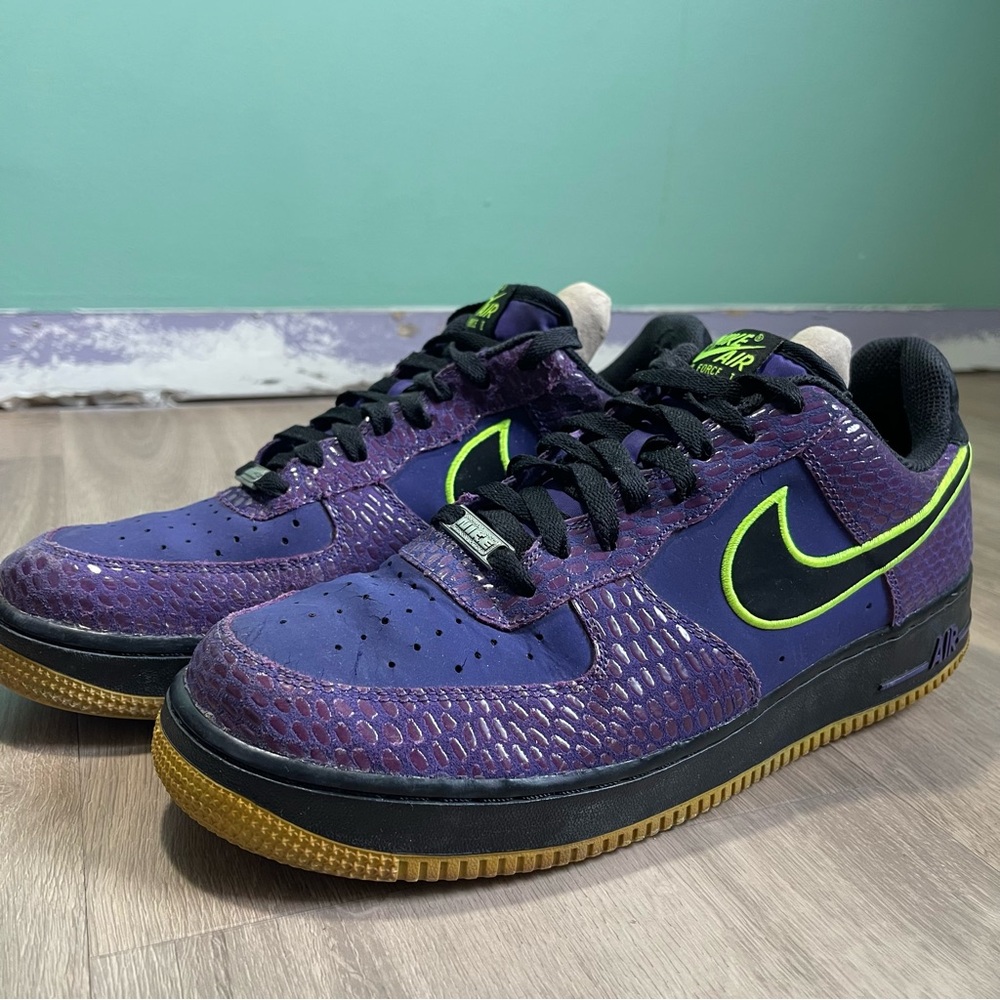 Nike Air Force 1’s Purple Volt Athletic Shoes
